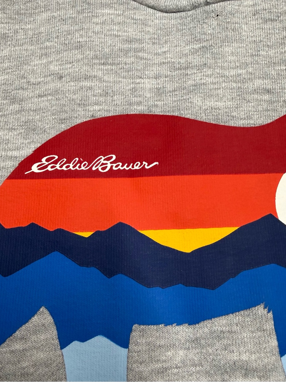 Eddie Bauer Light Gray Hoodie with Multicolor Bear Graphic - Picture 2 of 4